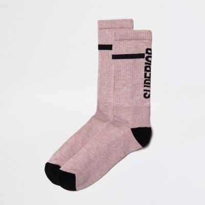 Pink text tube socks